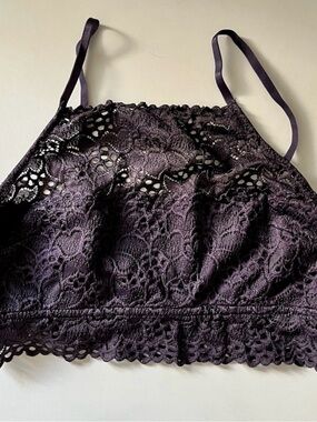 Aerie Black Lace Bralette Size Medium Floral Lace Racerback Brami